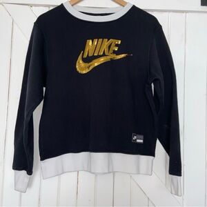 Nike Gold Sequined Black Crewneck Sweatshirt Small Women’s